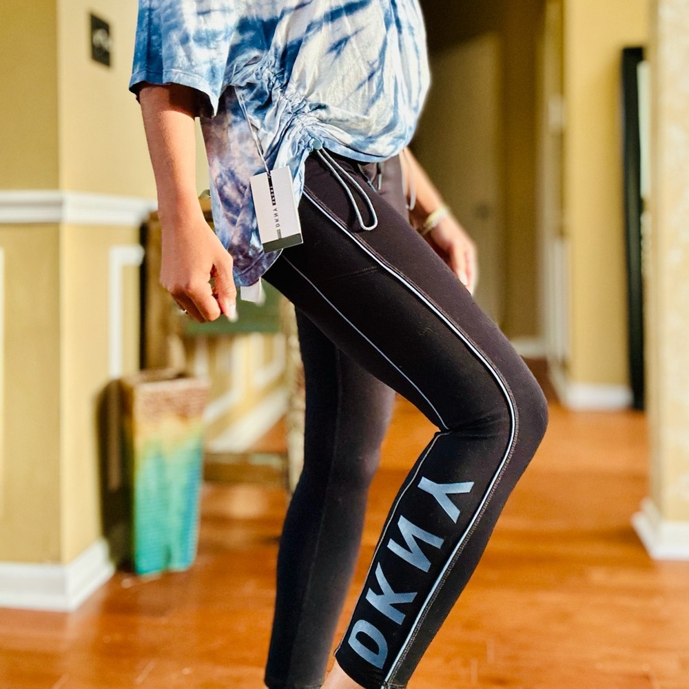 DKNY Blue & Black High Waist Piping Detail Legging
